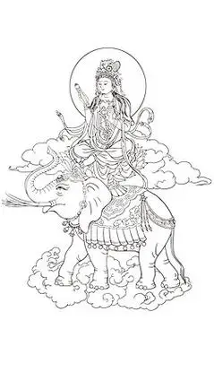 佛教普贤菩萨佛像单色矢量图