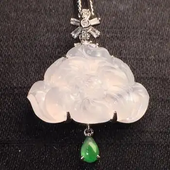 心偶玉翡翠冰莹莲花吊坠缅甸a货翡翠首饰送礼送女友送老婆生日礼物女