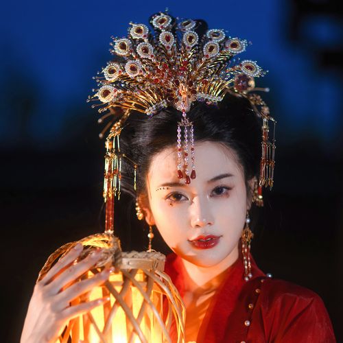 后雨山古风汉服金丝正凤珍珠新娘流苏发冠女华丽古典婚嫁摄影头饰