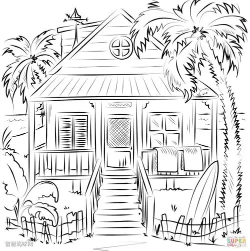 海滨别墅简笔画图片