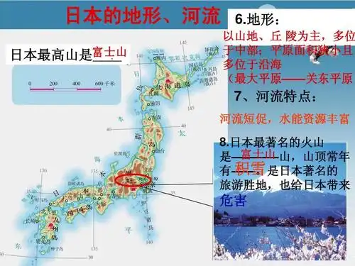 1《日本》课件(中图版八年级下)日本的地形,河流 日本最高山是富士山