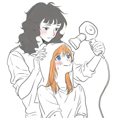 小情侣吹头 用了模版～好甜(&.