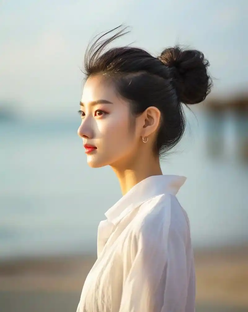 海边迷人侧脸女生头像