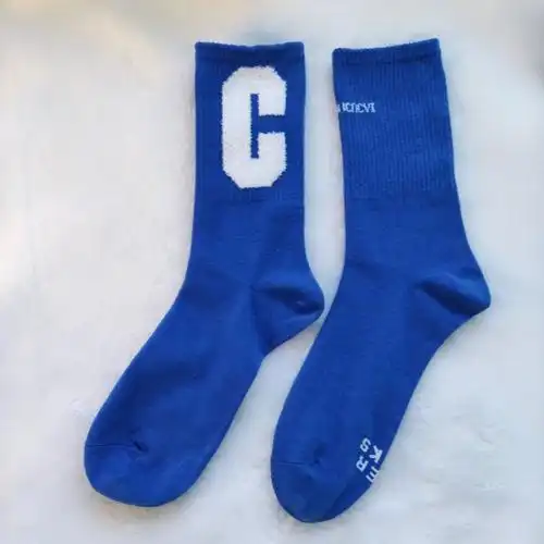 袜子女中长学生袜子高筒长袜女宝蓝色韩版潮流冬季新款高帮袜运动中筒