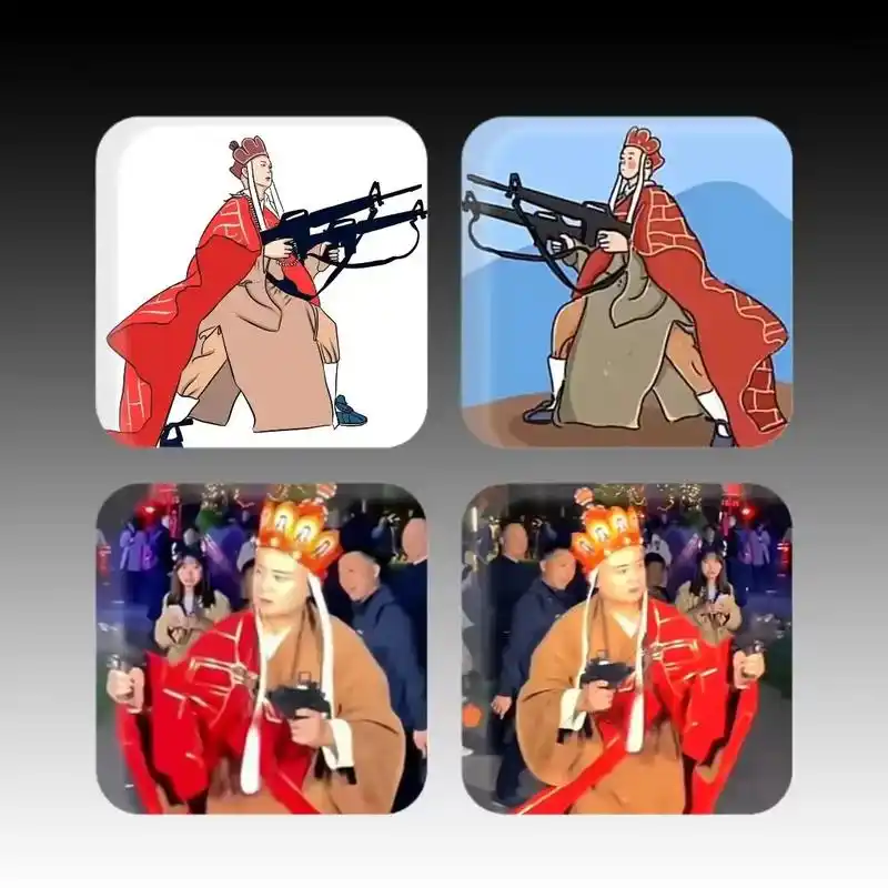 双枪唐僧表情包.唐僧模仿者走红拿枪 唐僧手持双枪 唐僧cos