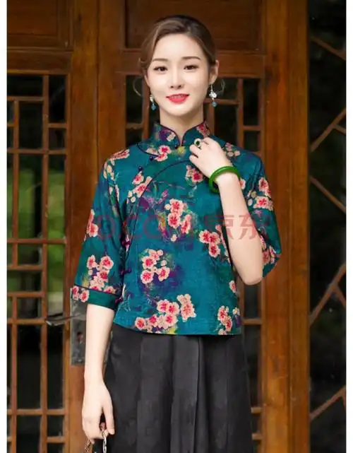 华族经典女士唐装夏季新款改良日常开襟盘扣中式复古优雅旗袍上衣