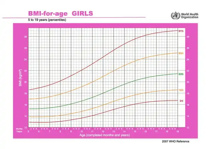 5～19 岁女孩 bmi 曲线图来源:who0～5 岁男孩 bmi 曲线图来源:who5