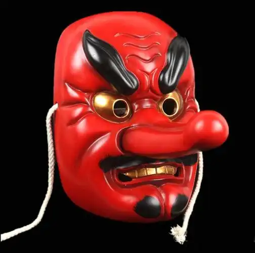 能剧天狗面具武士佛教般若面罩万圣节大天狗百鬼夜行面具红色金色