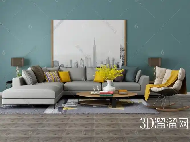 茶几组合3d模型下载】_现代客厅沙发茶几组合3d模型素材下载_3d溜溜网