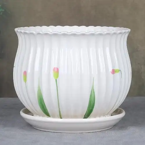 桌面白色陶瓷欧式托盘创意特大号花盆