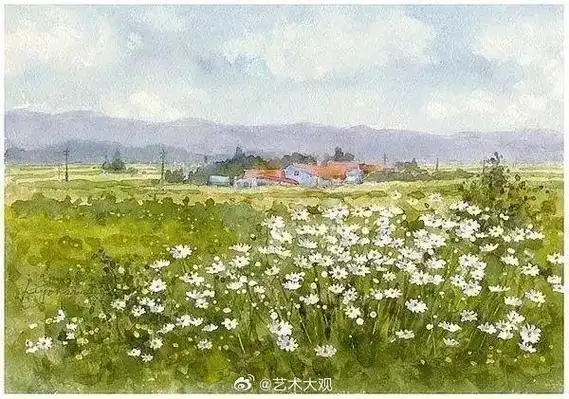 清新唯美乡村田园风景水彩插画欣赏