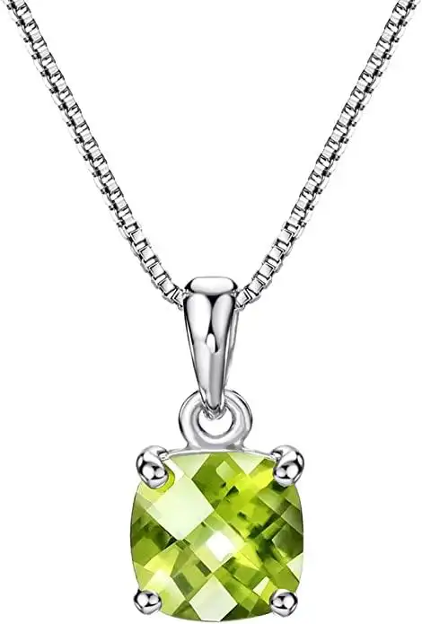 2 克拉橄榄石吊坠项链纯银宝石八月诞生石精美女士首饰,40.64 cm