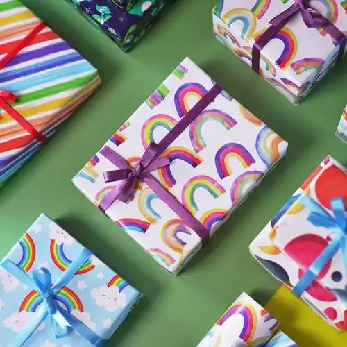 (今日7.4折)儿童节礼物包装纸男孩女孩玩具礼盒恐龙彩虹卡通装饰纸生