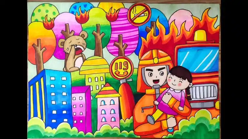 消防主题画 #消防主题绘画 #消防儿童画 #消防绘画 #消防画