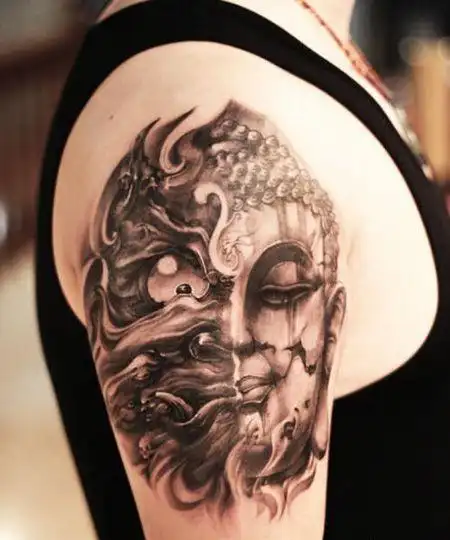 大臂善恶一念之间纹身图案