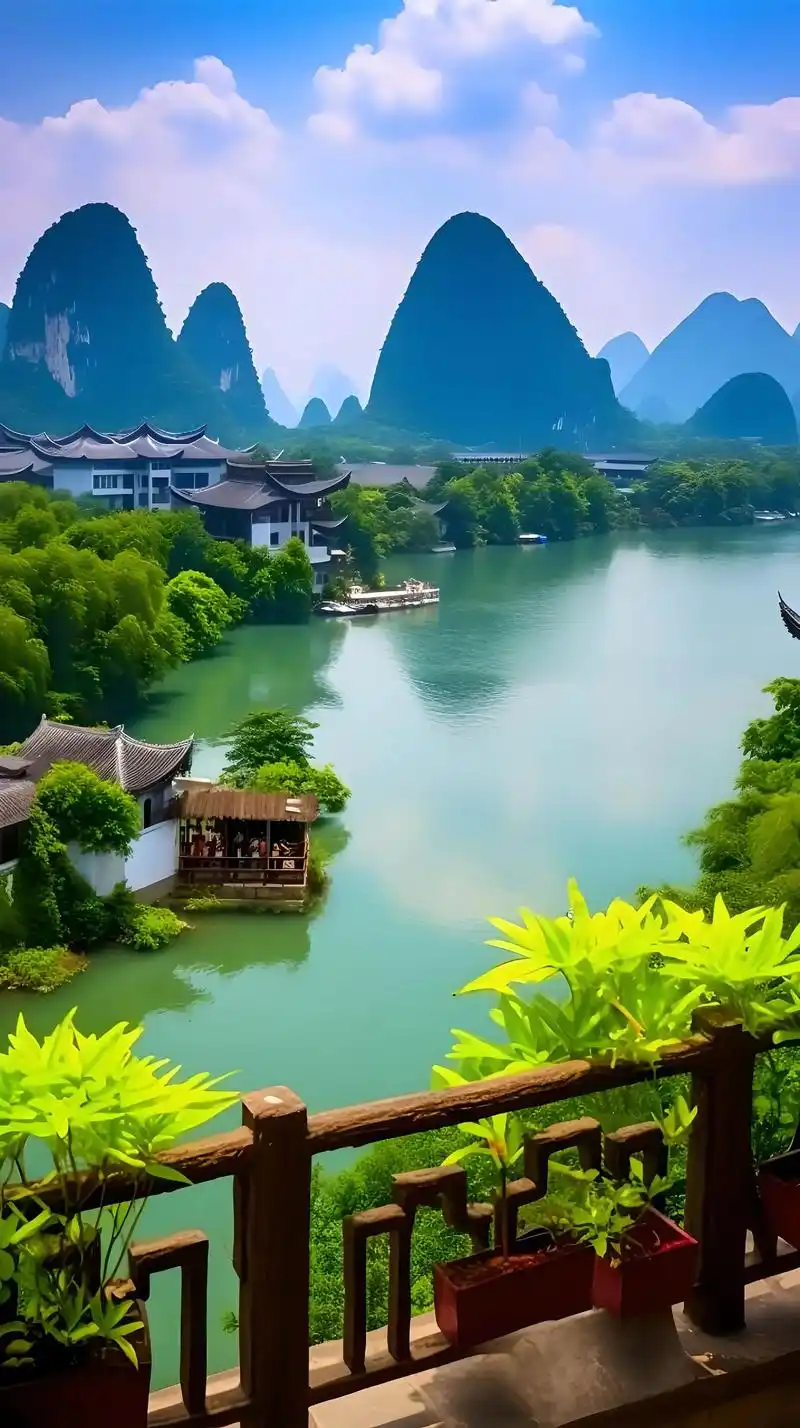 桂林山水,峰峦叠翠,宛如水墨丹青的精妙布局