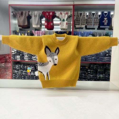 包邮儿童羊绒衫男童套头加厚毛衣女童圆领羊毛衫卡通梅花鹿针织衫