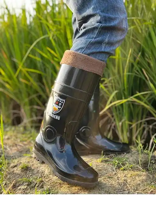 htqhnr橡胶雨鞋男中筒防滑防水劳保水鞋加绒水靴大码长筒工地雨靴冬