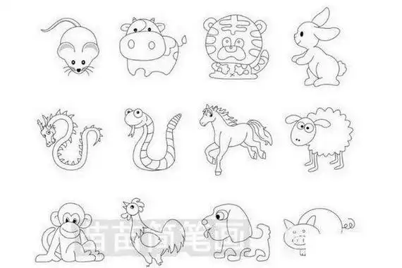 大全十二生肖怎么画十二生肖简笔画画法好看的幼儿学画十二生肖简笔画