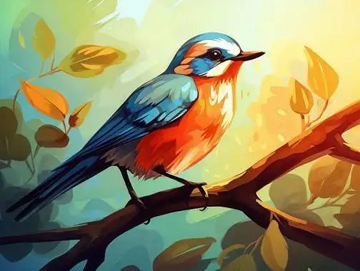 一只鸟站在树枝上卡通ai插画动物自然
