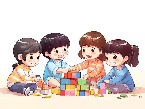 招生教育培训卡通人物白底幼儿园小朋友玩积木做手工元素