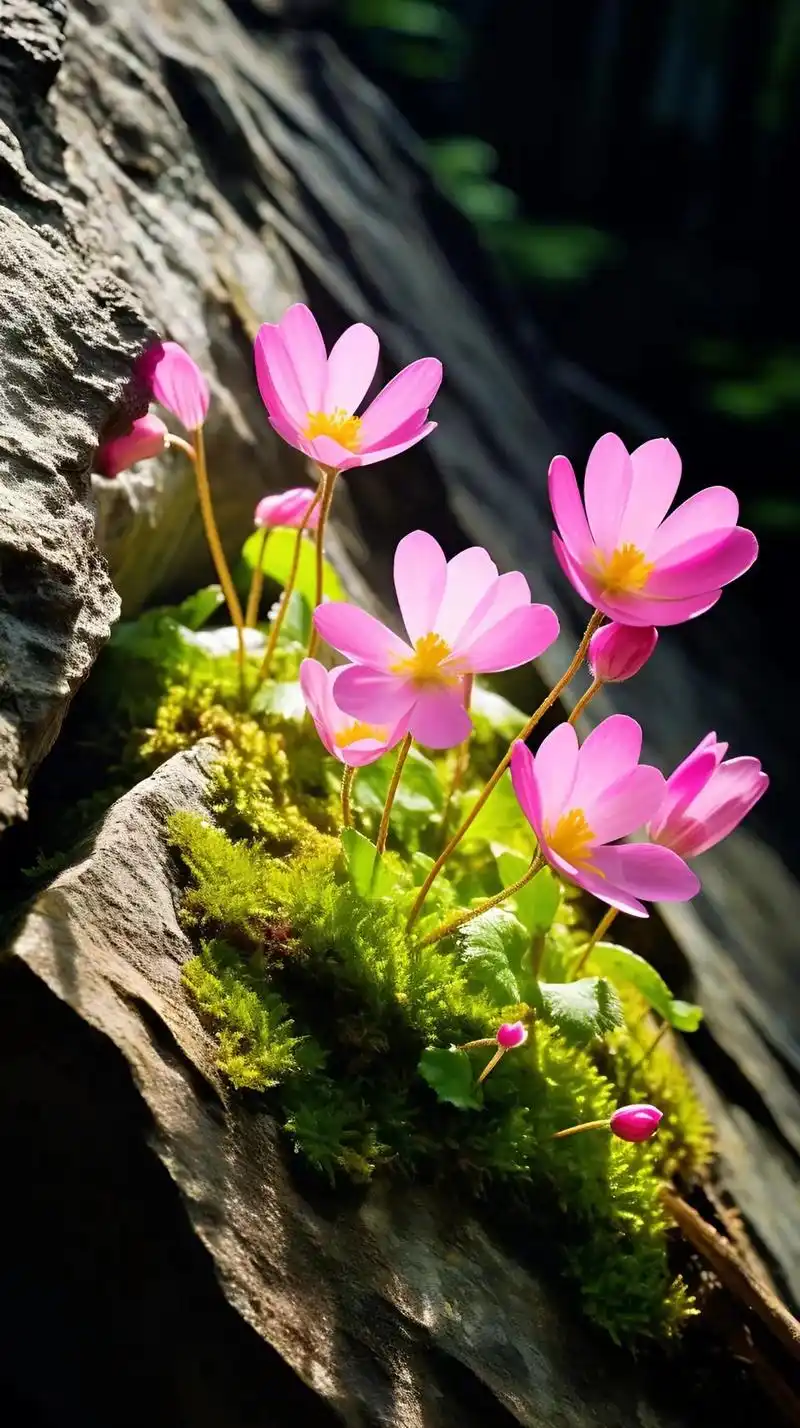 在阳光的照射下,峭壁上开出了粉红的花朵.大自然的气息,倔强的 - 抖音