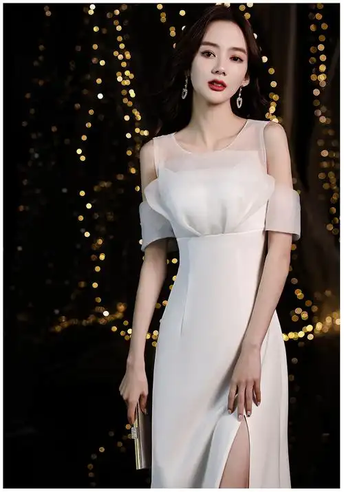 白色晚礼服女夏宴会气质轻奢小众高端洋装连衣裙鱼尾平时可穿夏季