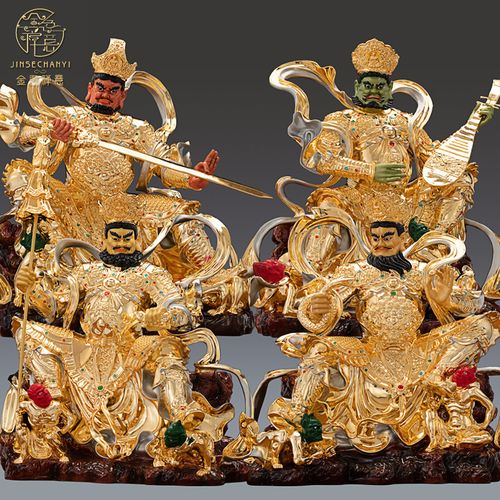 鎏金纯铜四大天王佛像一套四大天神持国增长四大金刚护法铜神像