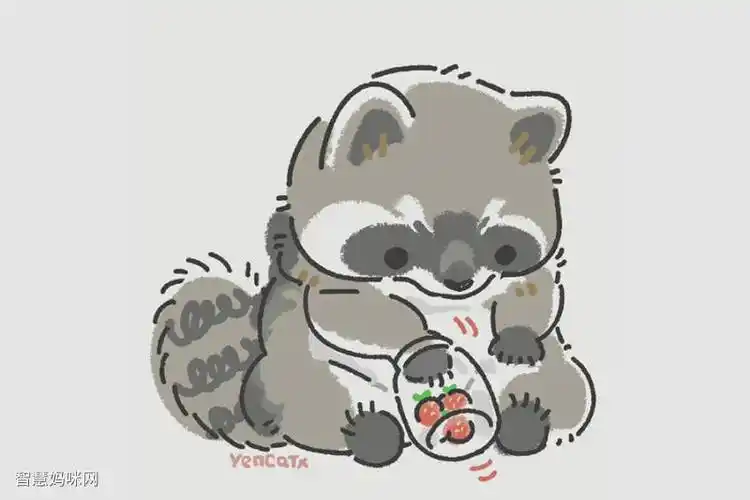 一组可可爱爱的小浣熊简笔画图片