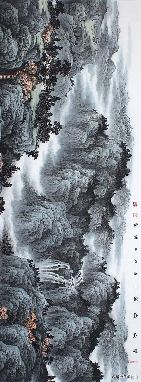 浓淡有变的线条笔墨柔中有刚充满了阳刚之气牛洪亮山水画