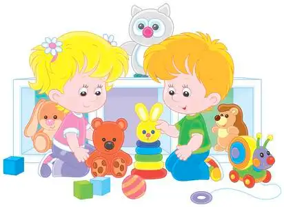 开学时间幼儿在卡通风格的幼儿矢量插图中玩彩色玩具照片