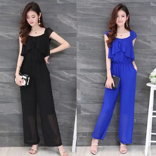 雪纺连体裤2017夏新款韩版高腰显瘦连体衣女装薄款大码九分阔腿裤