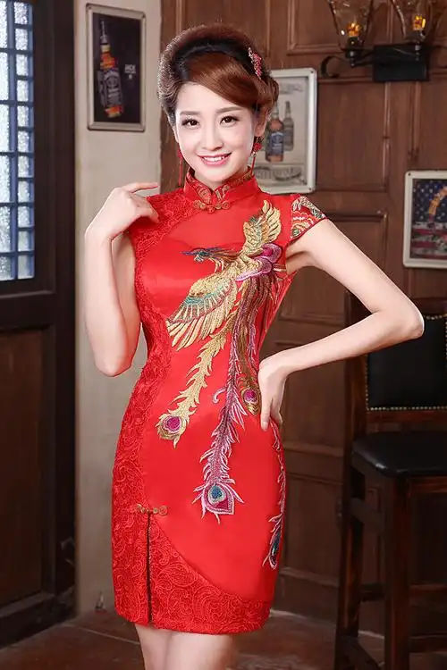 2014新款 红色旗袍结婚旗袍礼服 新娘短款敬酒服 改良旗袍k516图片_4