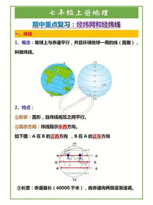 七年级上册地理期中重点复习经纬网和经纬线