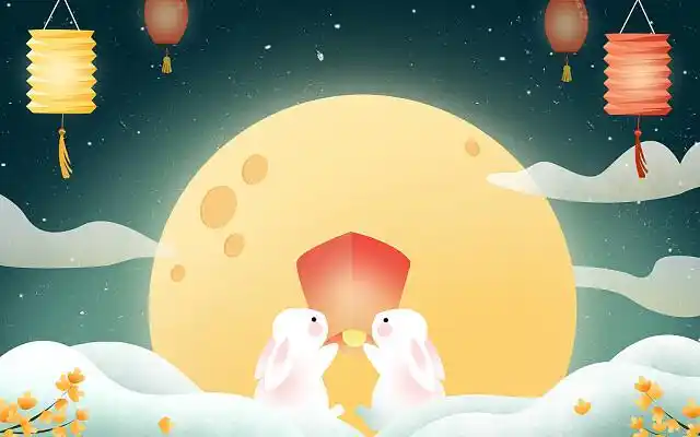 卡通中秋月饼插画jpg玉兔月亮赏月夜晚节日中秋节插画