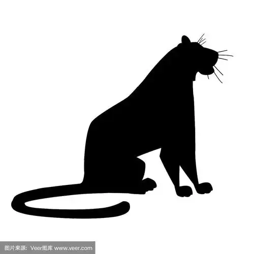 黑色剪影成年大红色老虎坐在地上野生动物和动物主题卡通动物设计平面