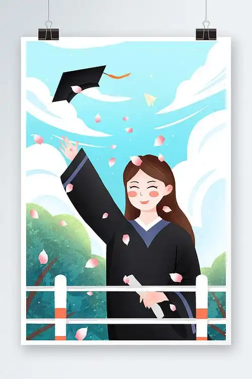 唯美小清新扁平肌理毕业季插画