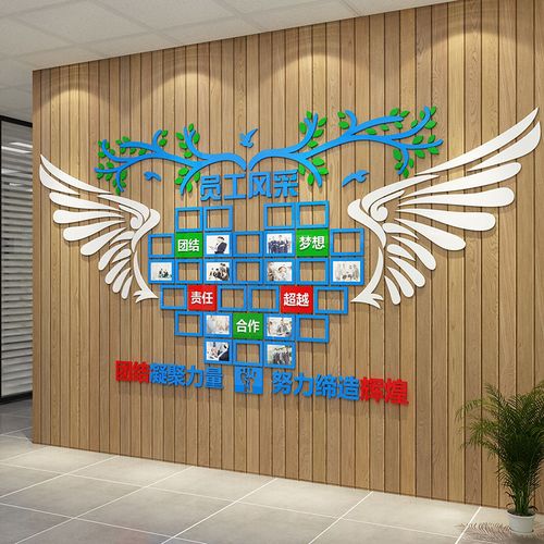 员工天地风采文化墙贴画团队荣誉展示照片公司办公室背景布置创意