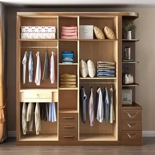 兰秀家居中式实木衣柜对开门推拉六门大容量衣柜卧室经济橡胶木大衣橱