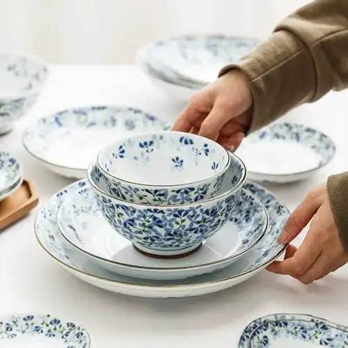 陶趣居小蓝芽碗盘子日式餐具日本光峰瓷器家用陶瓷碗饭碗面碗汤碗