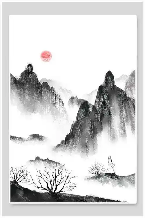 新中式水墨山水黑白图片-新中式水墨山水黑白素材下载-众图网