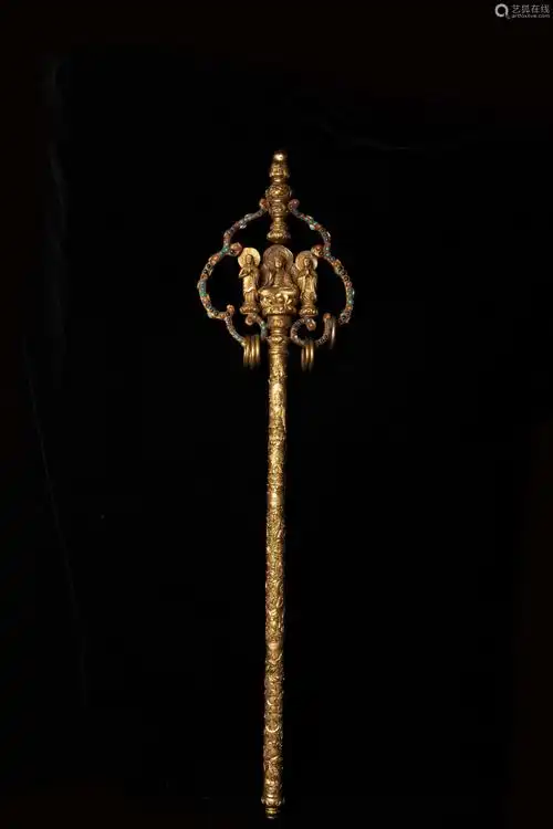 唐代银鎏金禅杖