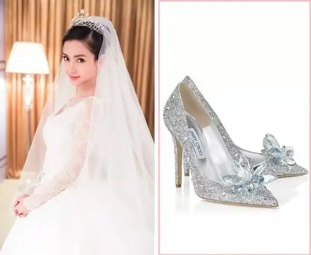 亮片高跟鞋几乎承包了全世界女明星的婚鞋,像咱们刘诗诗大婚的时候