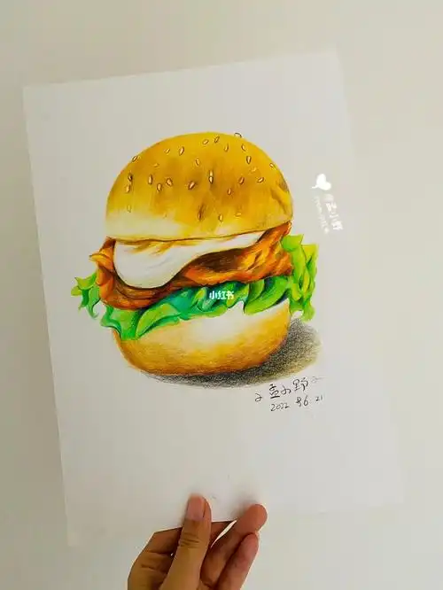 超写实彩铅汉堡