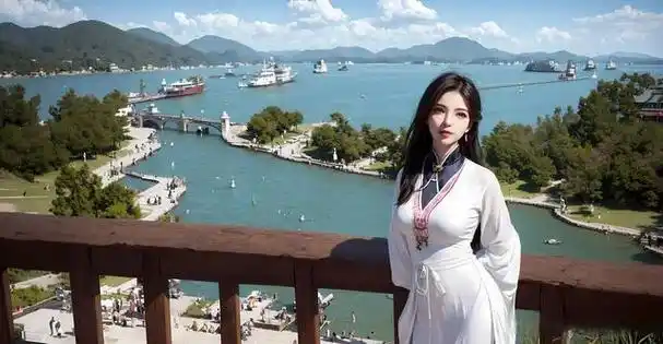 西湖游玩的古典美女