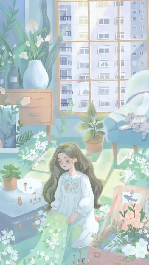 小清新可爱女孩甜美手绘插画,动漫-手机壁纸