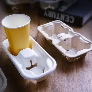 一次性奶茶咖啡纸浆可降解湿压双四杯托拖外卖咖啡饮料水纸杯子托