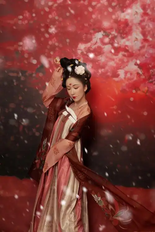 除了服饰以外,她还搭配了唐朝女子的妆容.