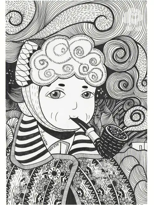 910岁创意美术名画转线描梵高自画像