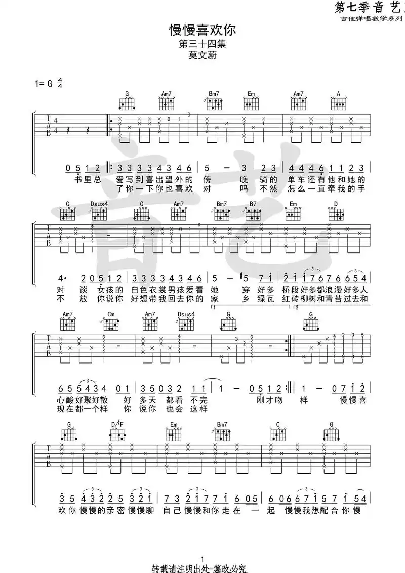 吉他谱 #慢慢喜欢你 #慢慢喜欢你吉他谱  - 抖音